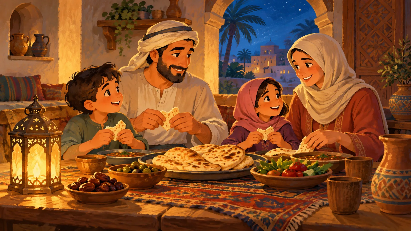 أسرة تتناول الطعام في بيت آمن